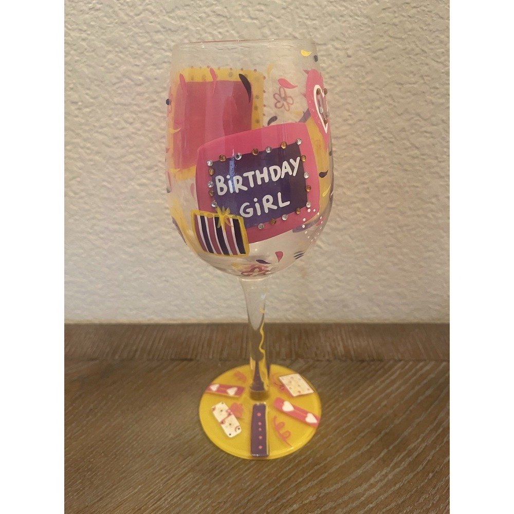 Lolita Birthday Girl Wine Glass 15 oz Party Glassware Hand Painted
